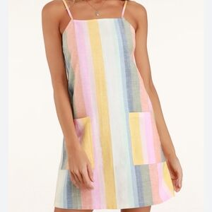 Billabong Straight Round Multi Striped Woven Slip Dress Size Medium